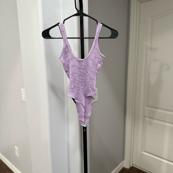 Balmain Purple Knit Pattern Bodysuit Size 34 Crochet Designer - Picture 6 of 7